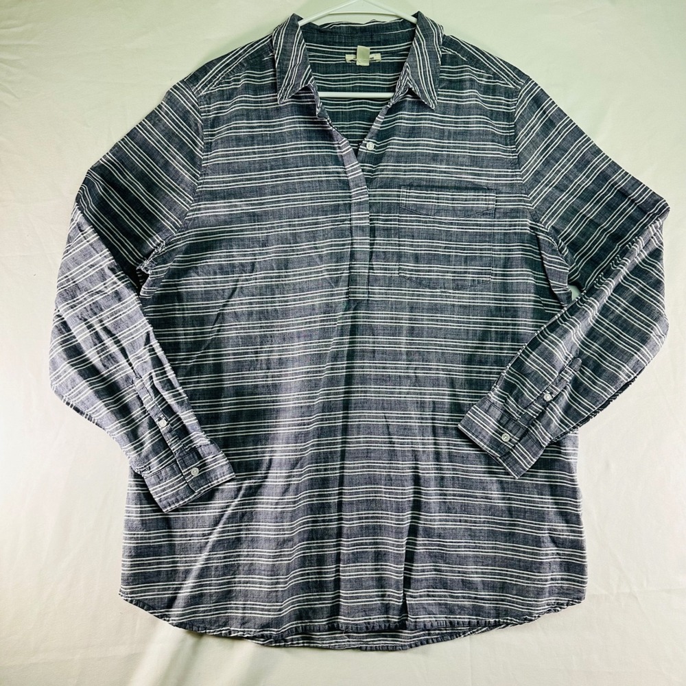 Goodthreads Blue Ticking Horizontal Striped Pullover Long Sleeve‎ Shirt Men's XL
